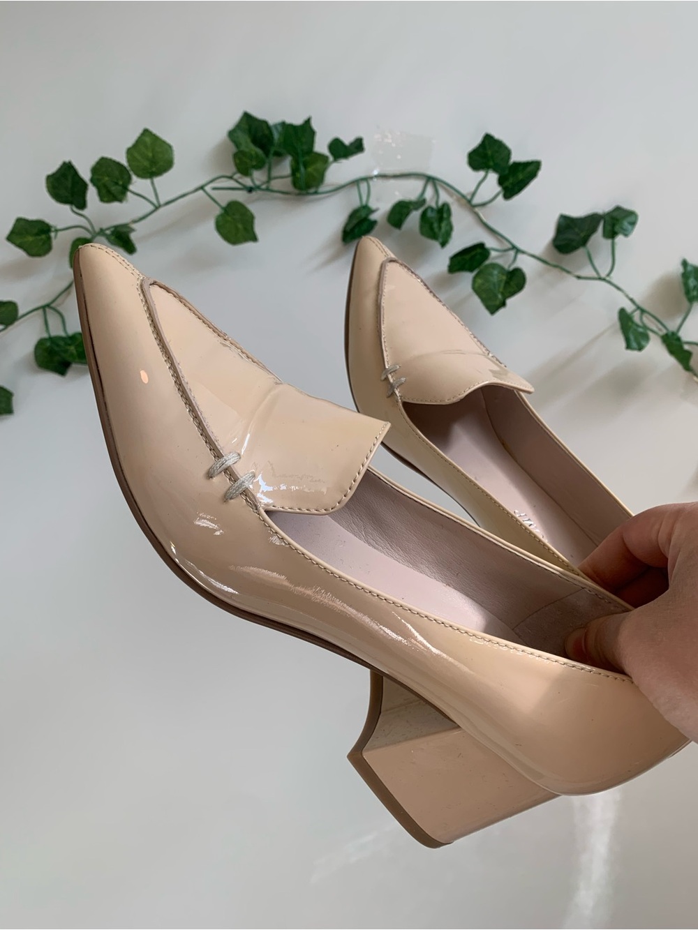 Patent Leather Pointed Toe Block Heel Loafers